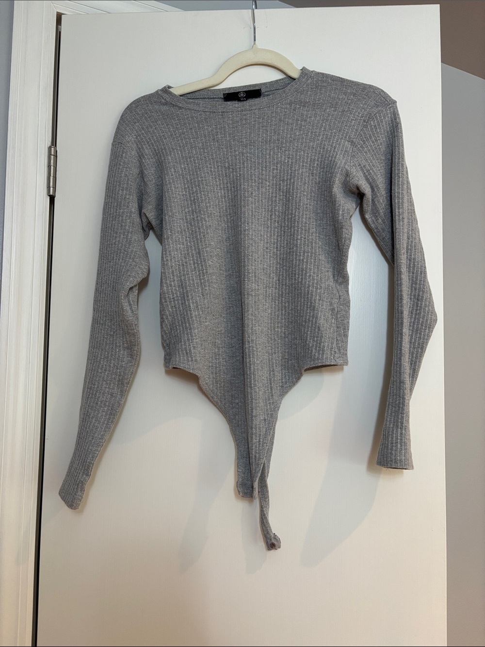Missguided Gray Long Sleeve Ribbed Bodysuit
